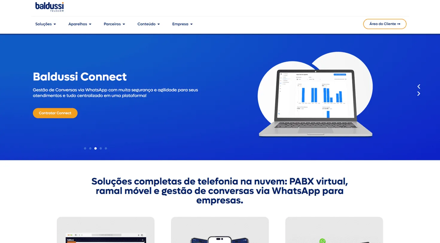 Página inicial do site da Baldussi Telecom